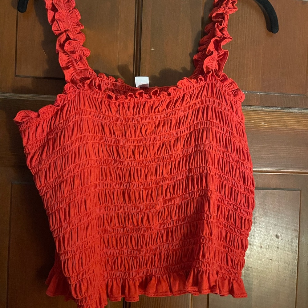 Old Navy Red Smocked Cropped Tank